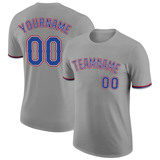 Custom Gray Royal-Red Performance T-Shirt - Main View