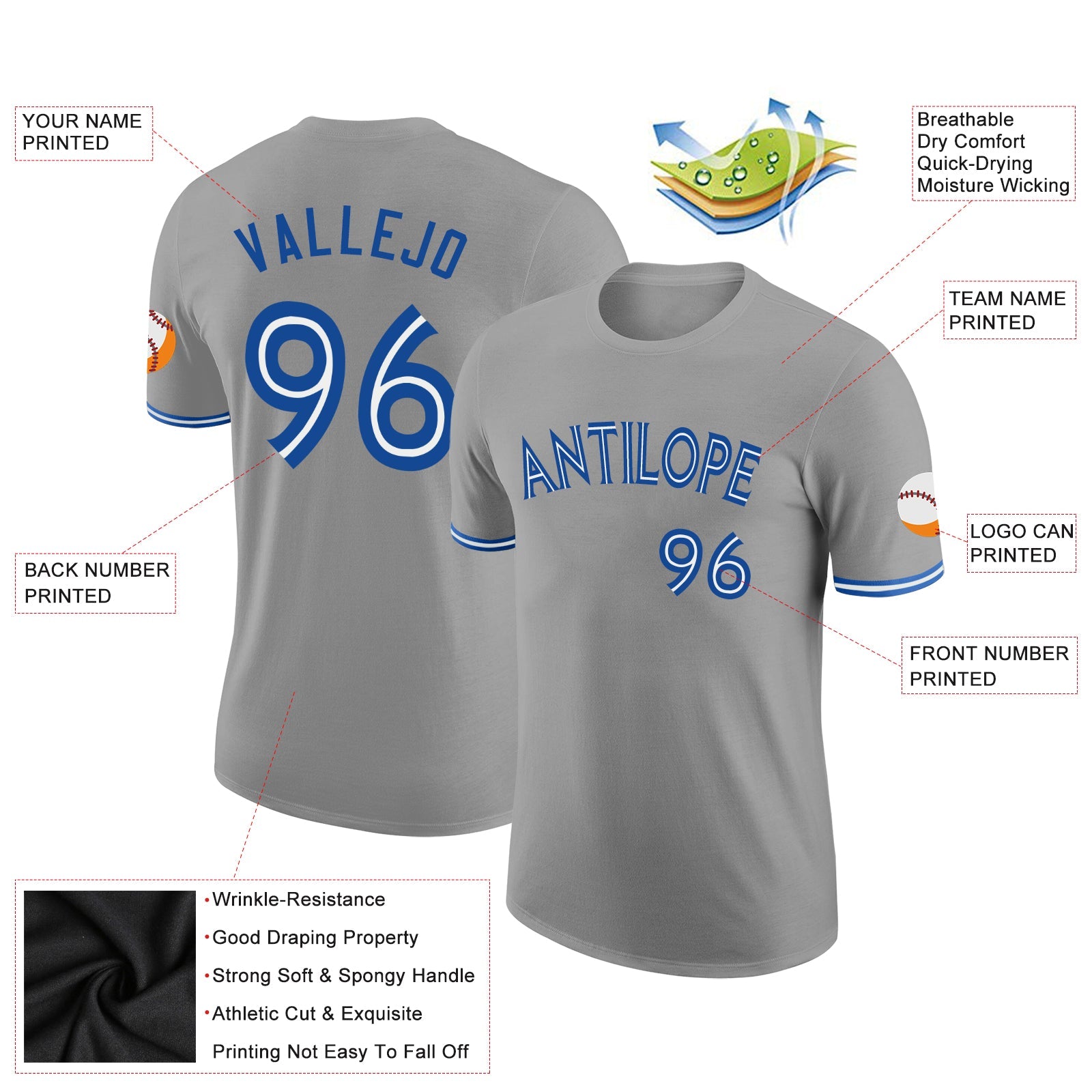 Custom Gray White-Royal Performance T-Shirt view 2