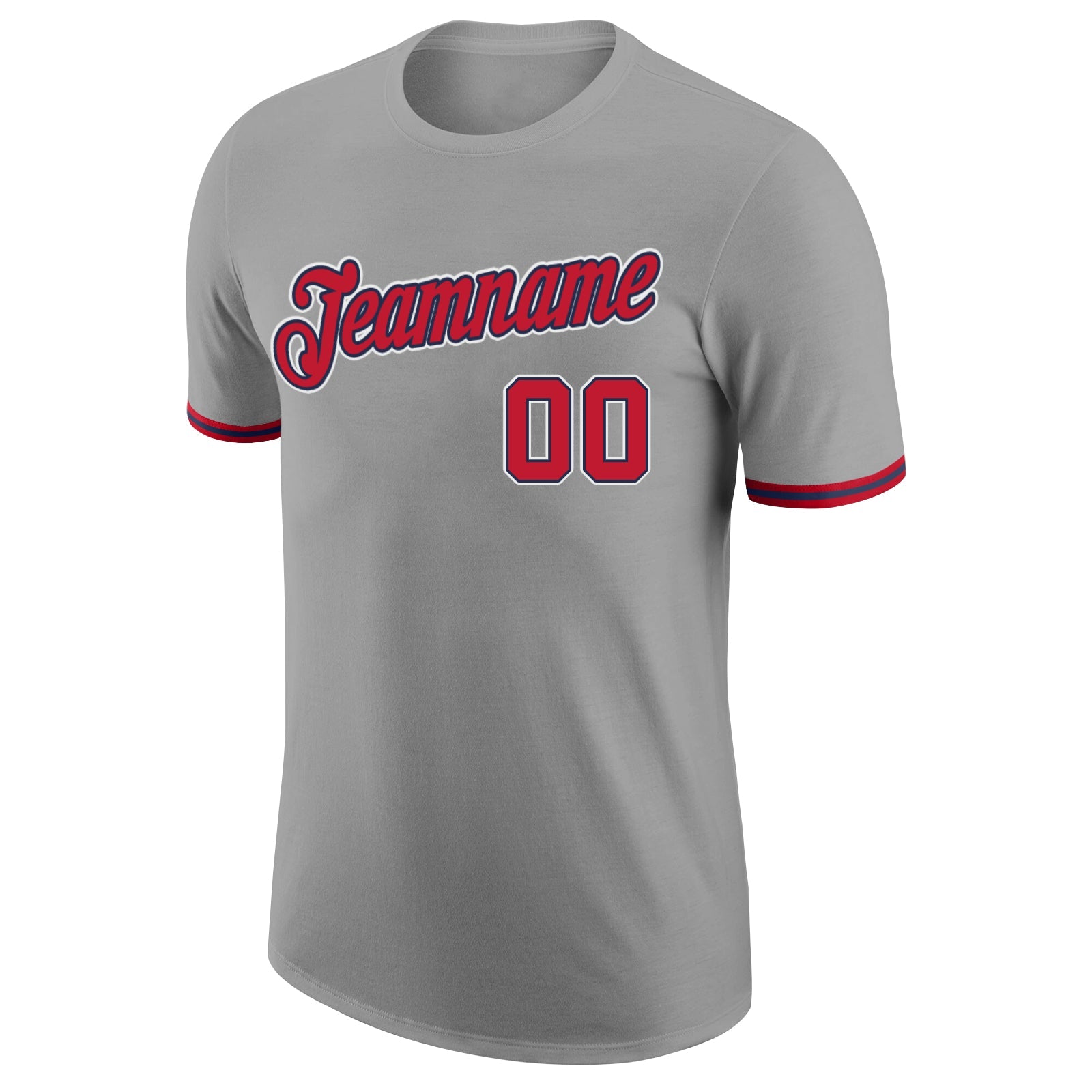 Custom Gray Red-Navy Performance T-Shirt view 5