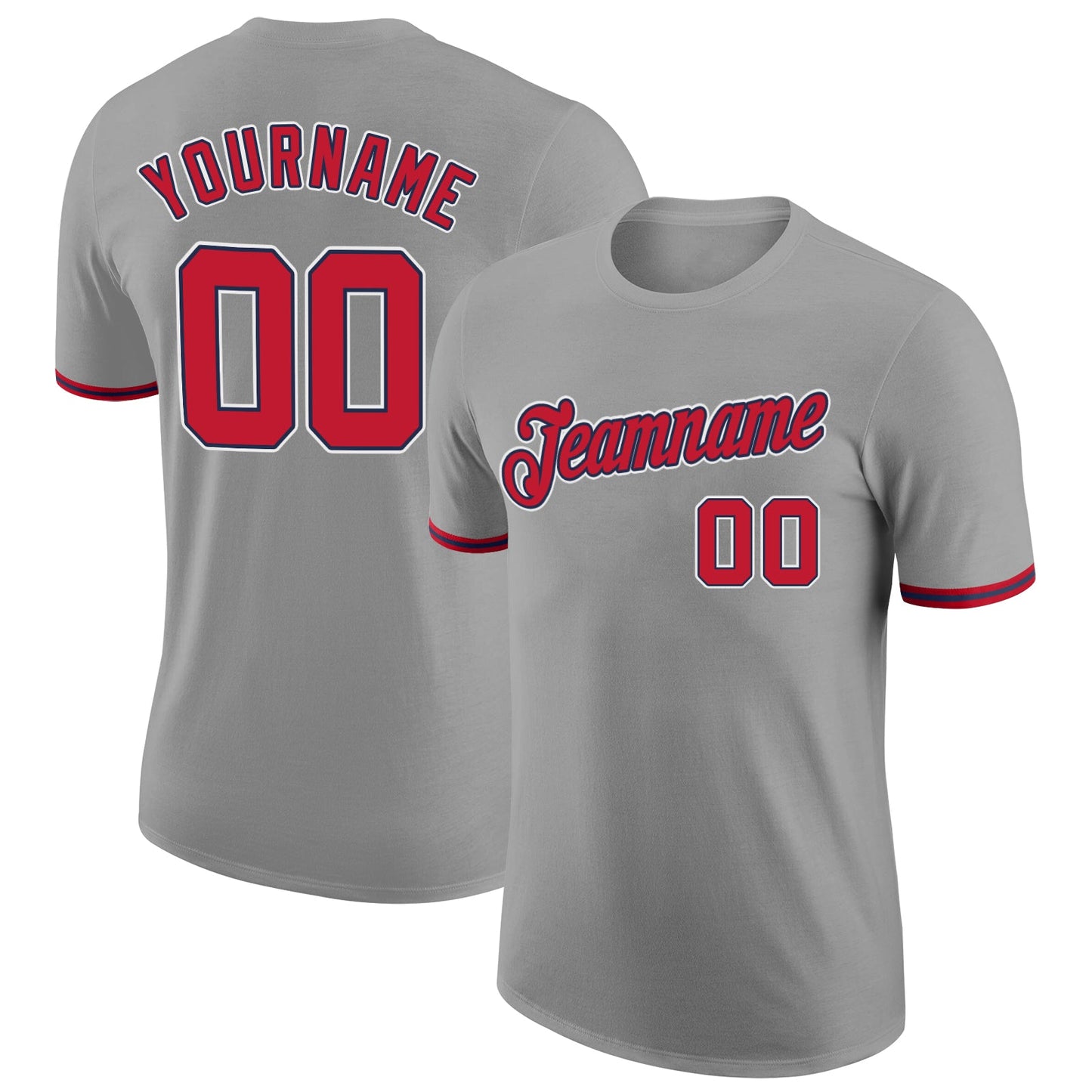 Custom Gray Red-Navy Performance T-Shirt - Main View