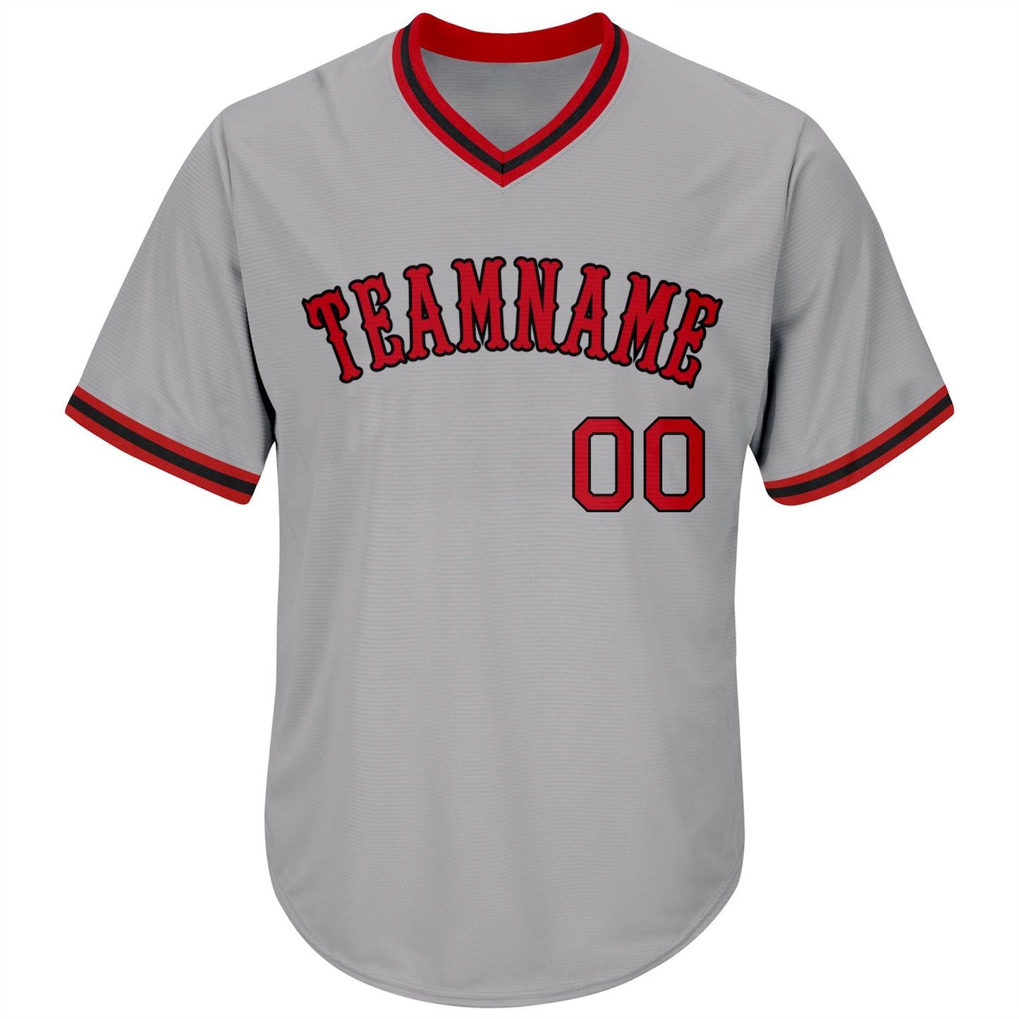 Custom Gray Red-Black Authentic Throwback Rib-Knit Baseball Jersey Shirt view 2
