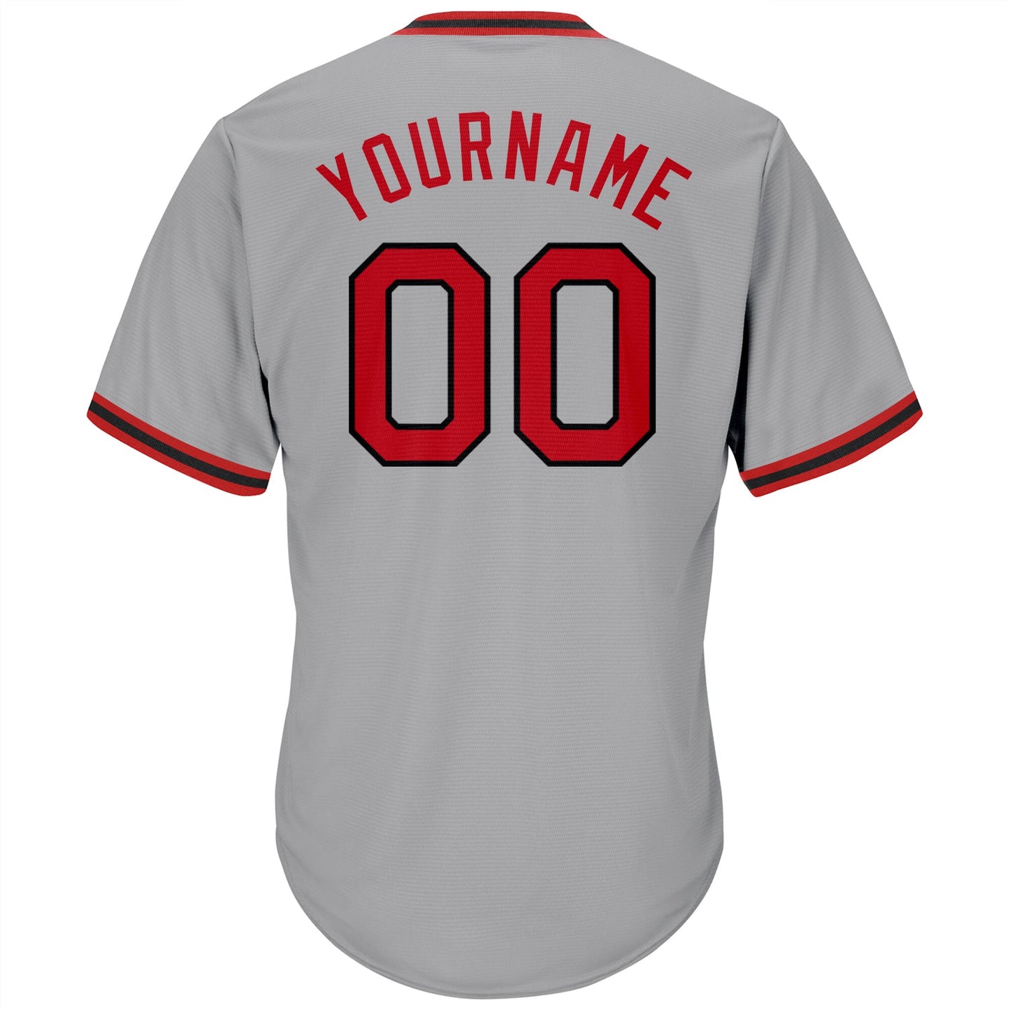 Custom Gray Red-Black Authentic Throwback Rib-Knit Baseball Jersey Shirt view 3