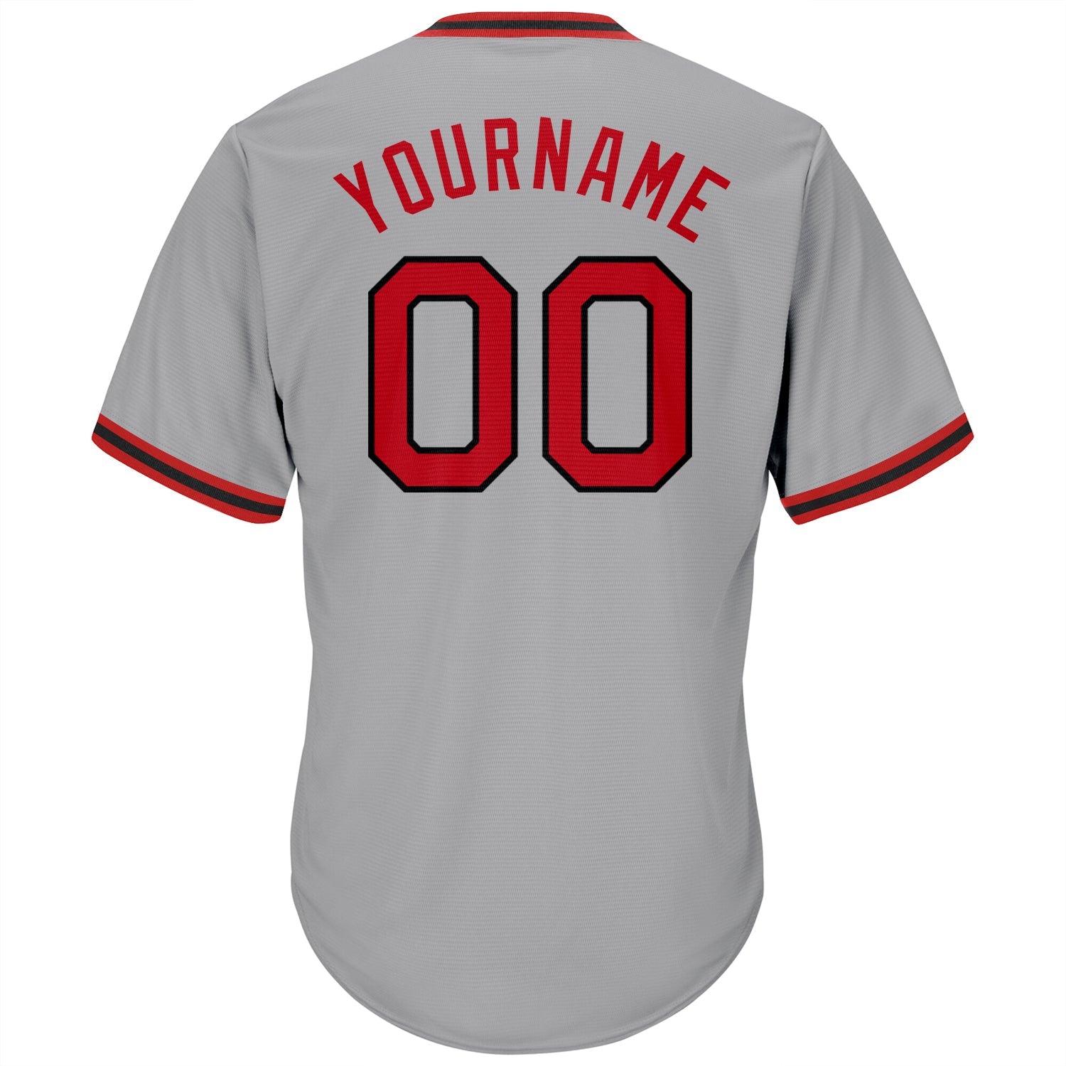 Custom Gray Red-Black Authentic Throwback Rib-Knit Baseball Jersey Shirt view 3