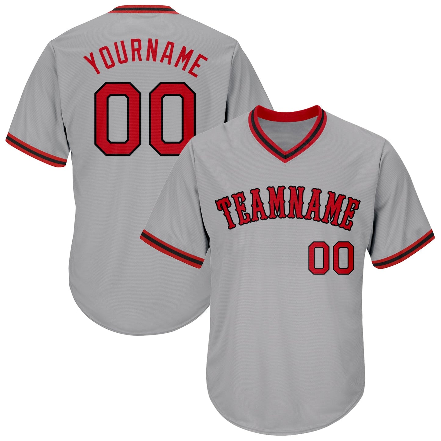 Custom Gray Red-Black Authentic Throwback Rib-Knit Baseball Jersey Shirt - Main View