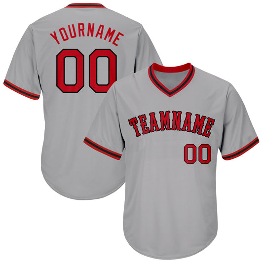 Custom Gray Red-Black Authentic Throwback Rib-Knit Baseball Jersey Shirt - Main View