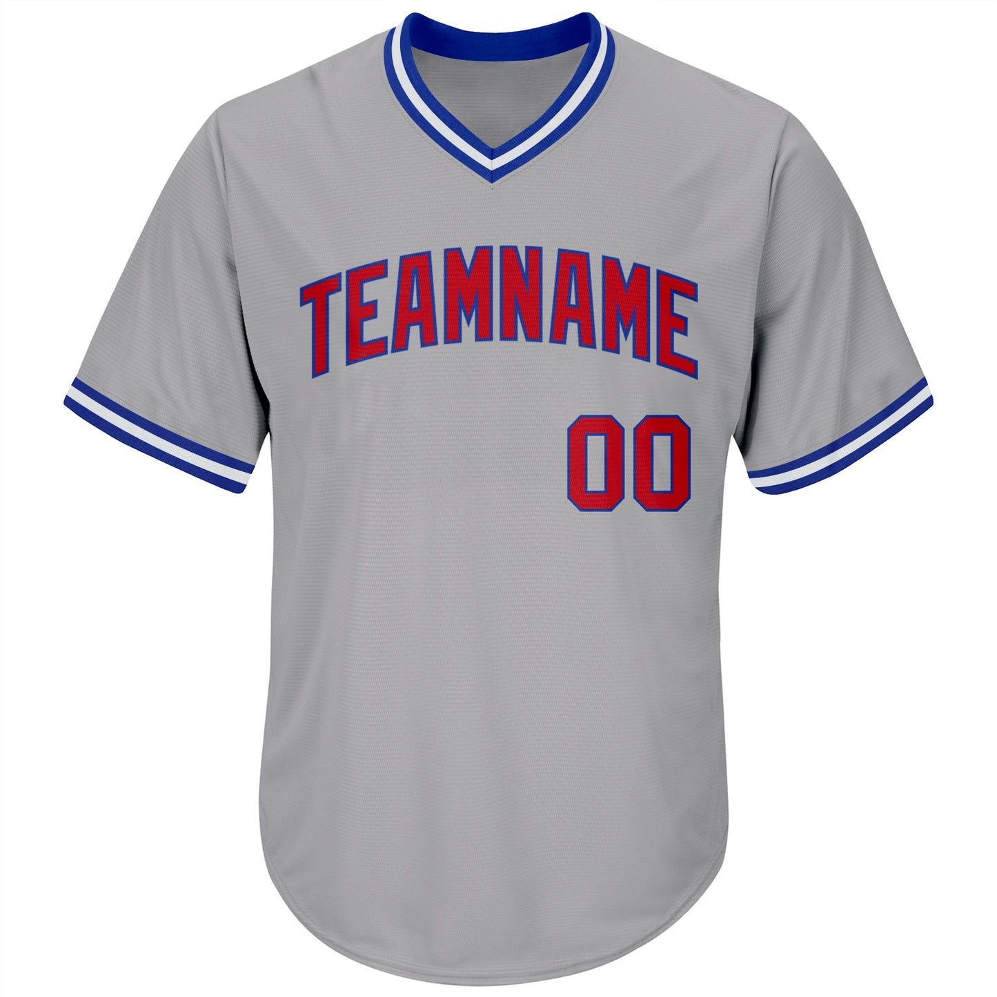Custom Gray Red-Royal Authentic Throwback Rib-Knit Baseball Jersey Shirt view 2