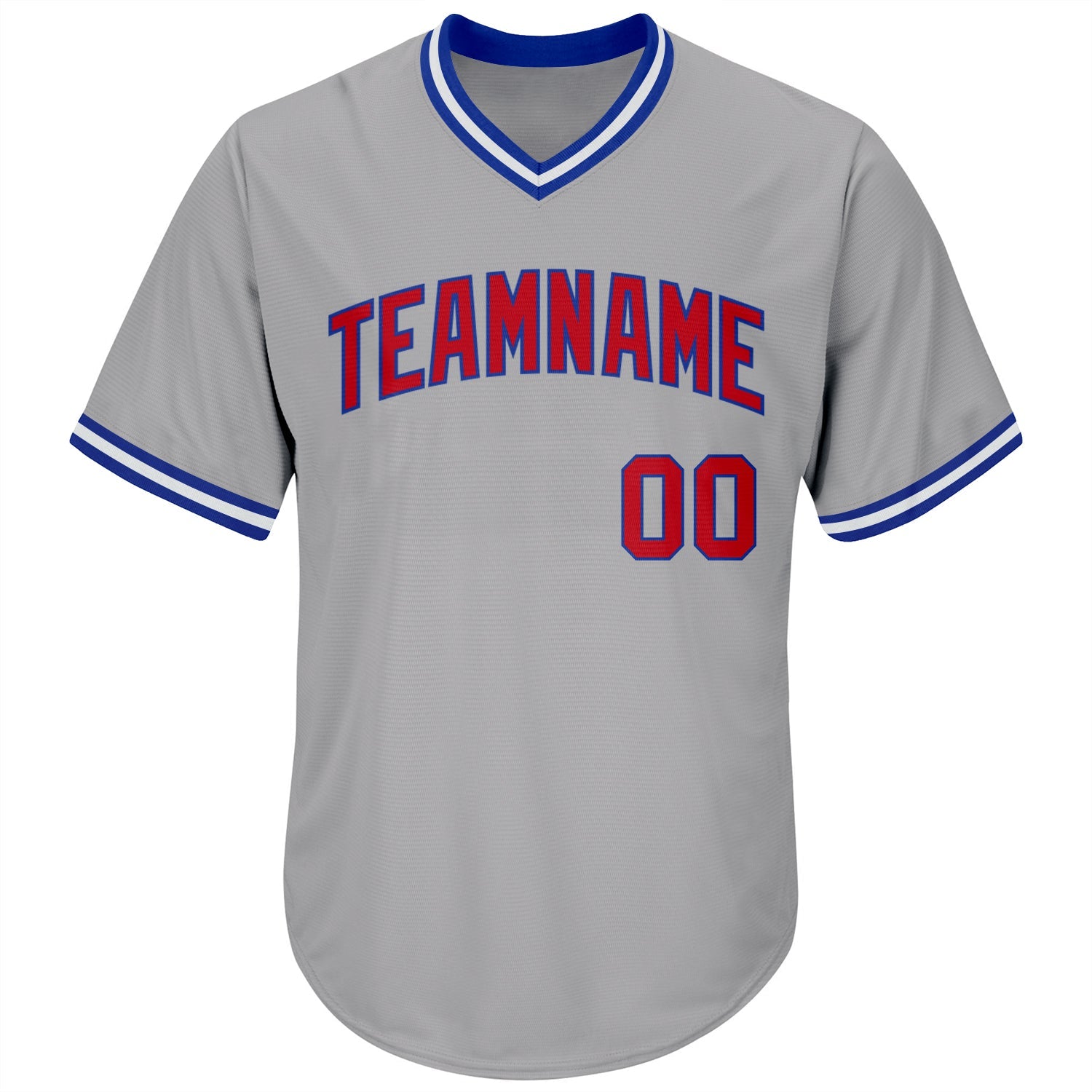Custom Gray Red-Royal Authentic Throwback Rib-Knit Baseball Jersey Shirt view 2