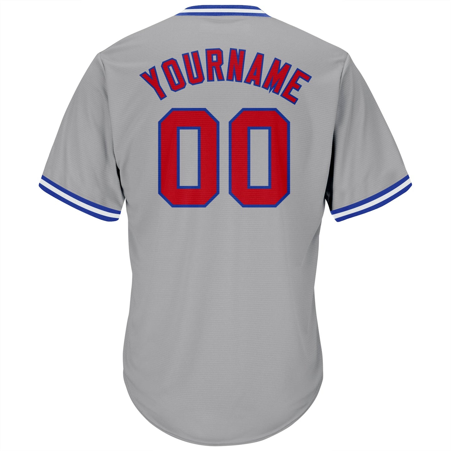 Custom Gray Red-Royal Authentic Throwback Rib-Knit Baseball Jersey Shirt view 3