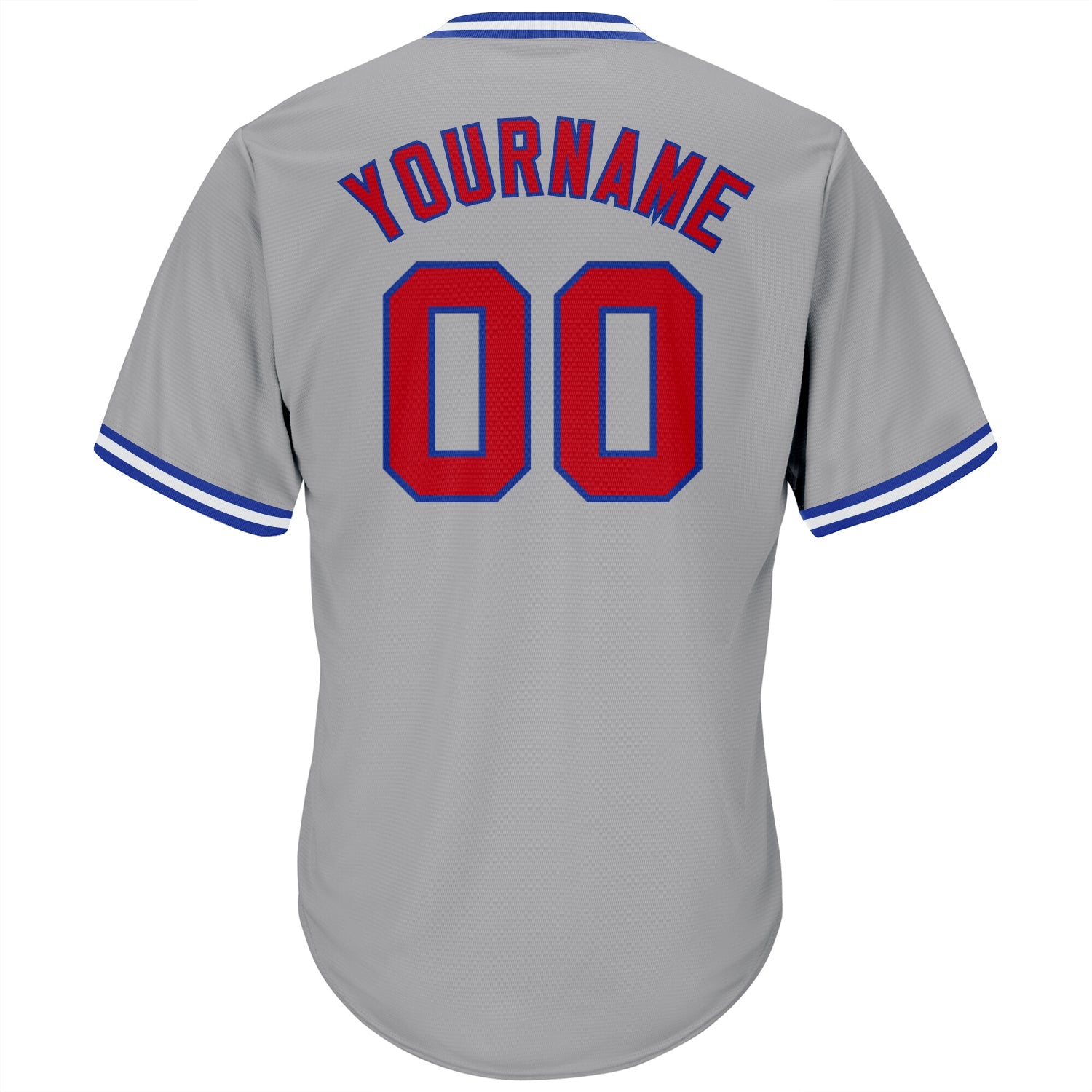 Custom Gray Red-Royal Authentic Throwback Rib-Knit Baseball Jersey Shirt view 3