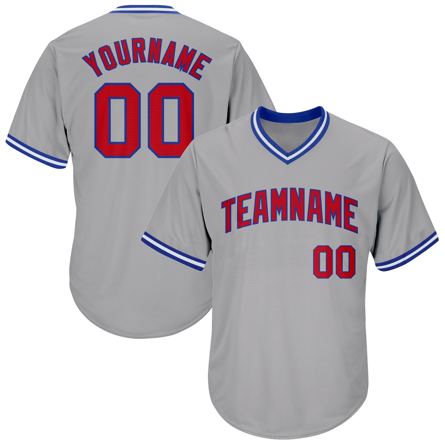 Custom Gray Red-Royal Authentic Throwback Rib-Knit Baseball Jersey Shirt - Main View