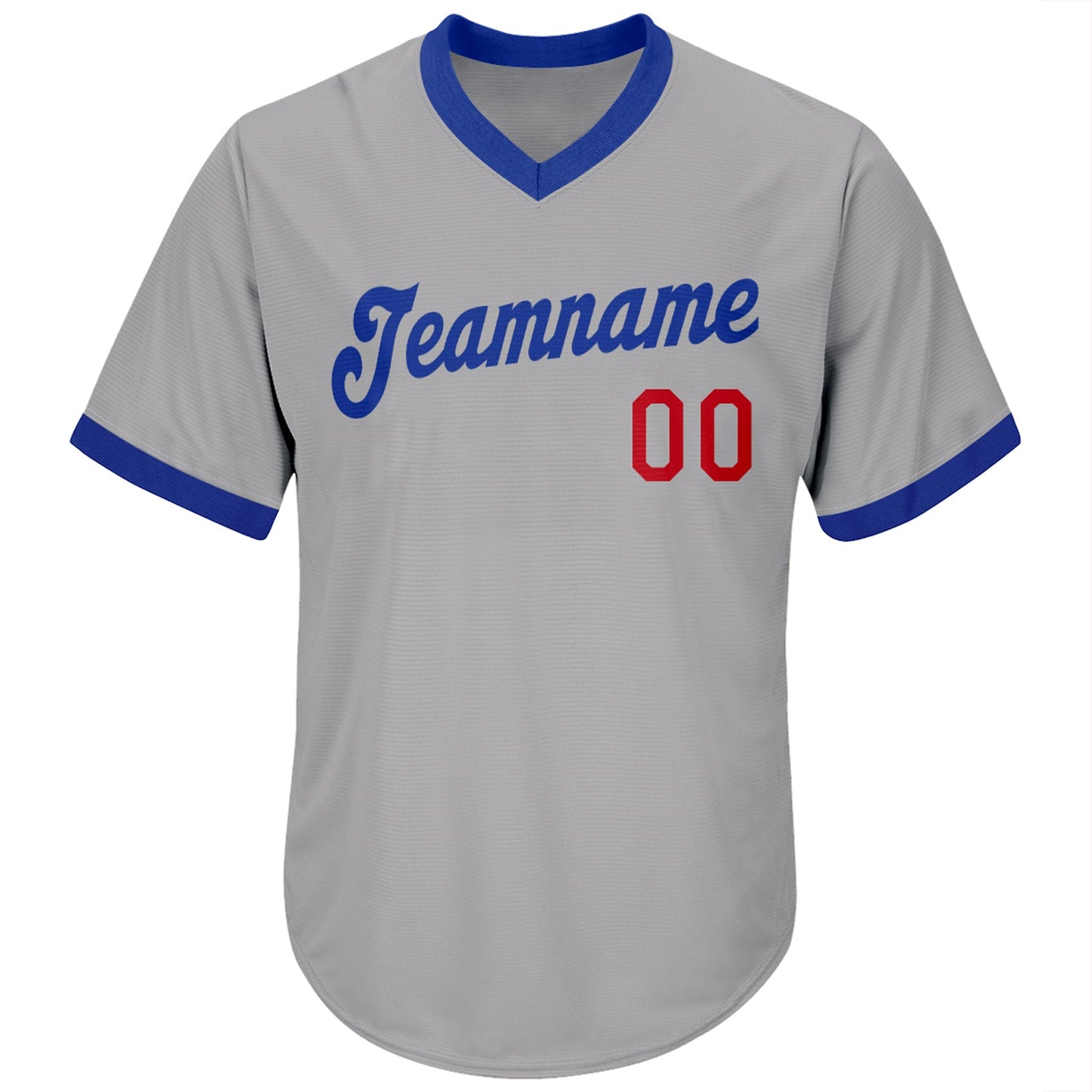 Custom Gray Royal-Red Authentic Throwback Rib-Knit Baseball Jersey Shirt view 2