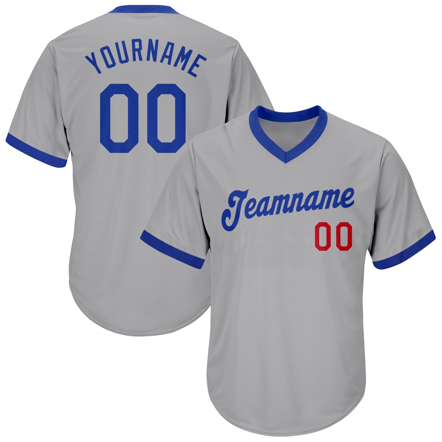 Custom Gray Royal-Red Authentic Throwback Rib-Knit Baseball Jersey Shirt - Main View