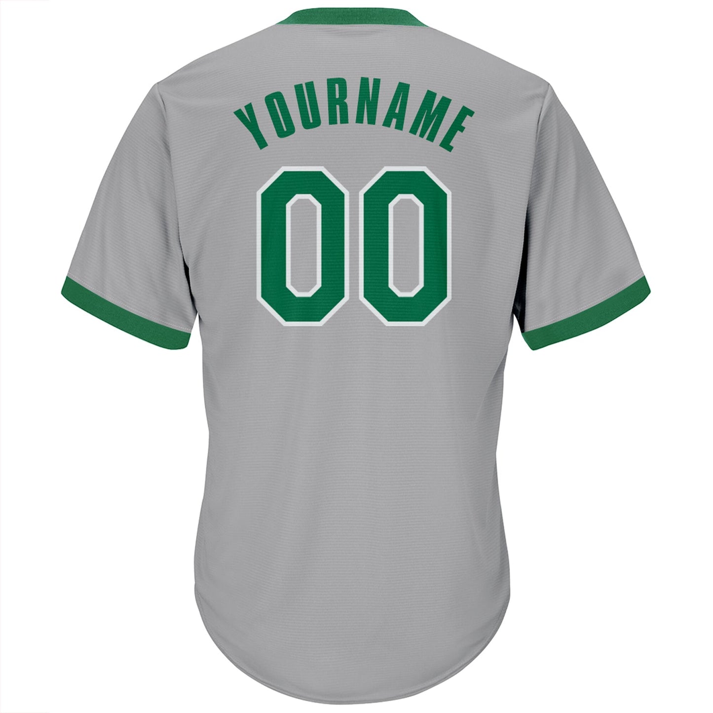 Custom Gray Kelly Green-White Authentic Throwback Rib-Knit Baseball Jersey Shirt view 3
