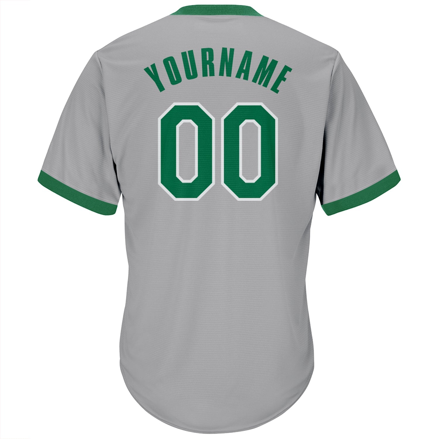 Custom Gray Kelly Green-White Authentic Throwback Rib-Knit Baseball Jersey Shirt view 3