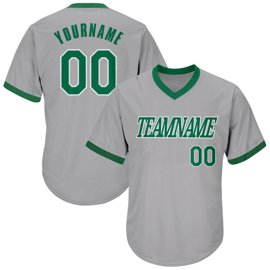 Custom Gray Kelly Green-White Authentic Throwback Rib-Knit Baseball Jersey Shirt - Main View