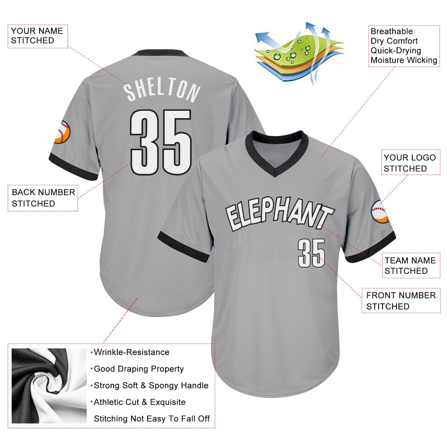 Custom Gray White-Black Authentic Throwback Rib-Knit Baseball Jersey Shirt view 4