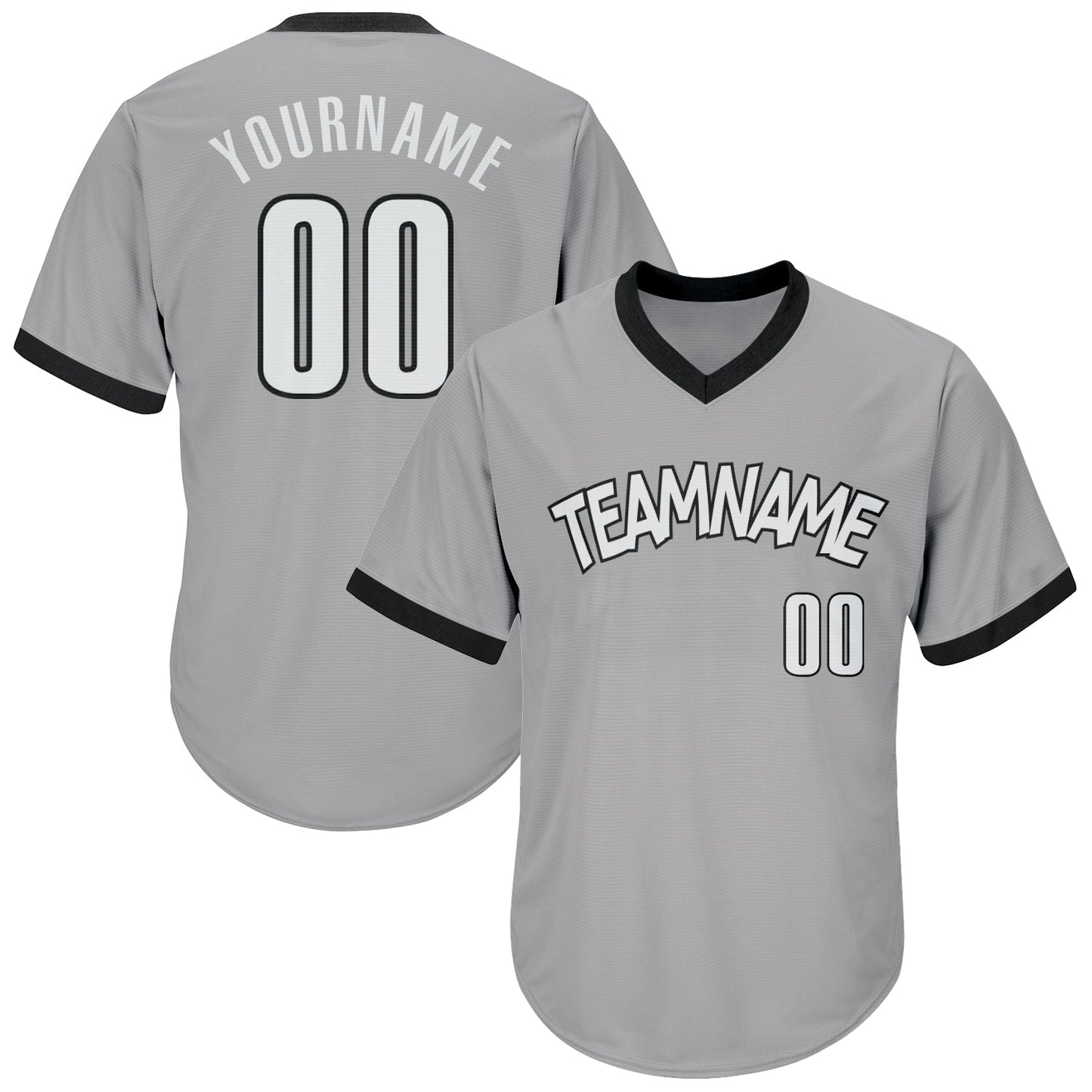 Custom Gray White-Black Authentic Throwback Rib-Knit Baseball Jersey Shirt - Main View