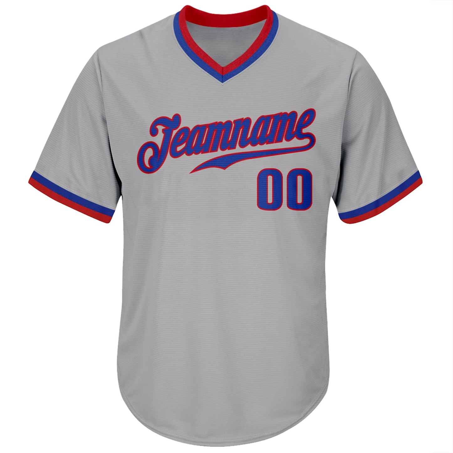 Custom Gray Royal-Red Authentic Throwback Rib-Knit Baseball Jersey Shirt view 2