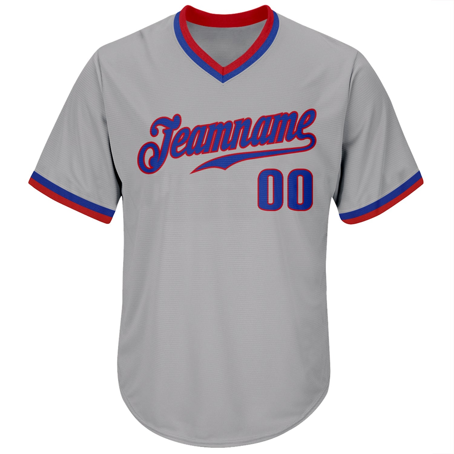 Custom Gray Royal-Red Authentic Throwback Rib-Knit Baseball Jersey Shirt view 2