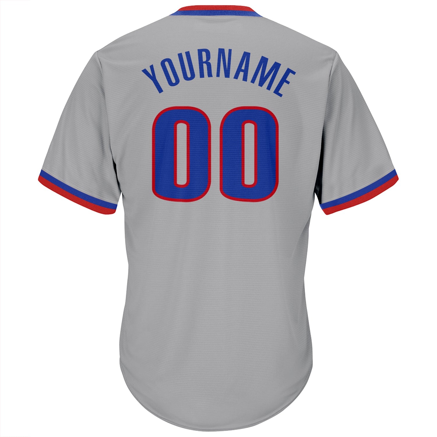 Custom Gray Royal-Red Authentic Throwback Rib-Knit Baseball Jersey Shirt view 3