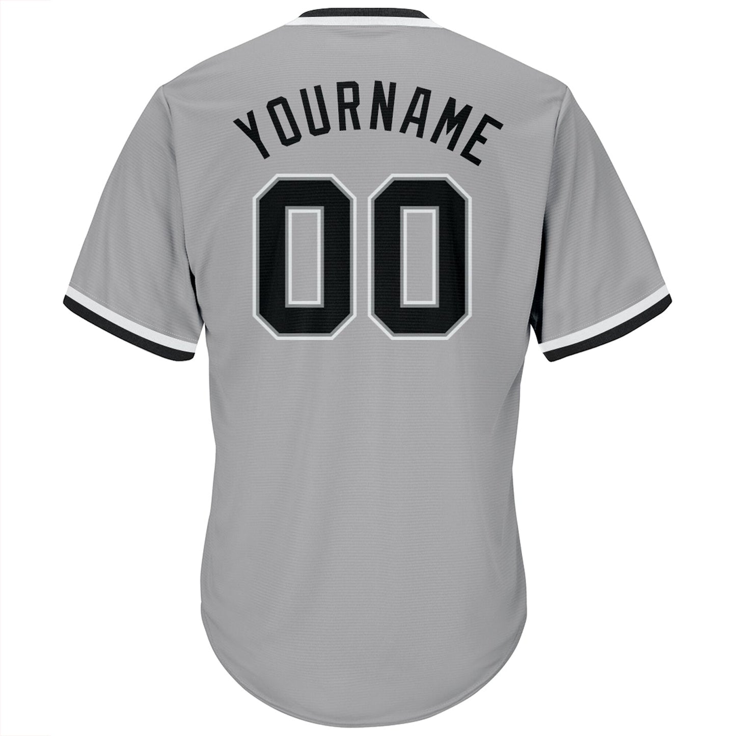 Custom Gray Black-White Authentic Throwback Rib-Knit Baseball Jersey Shirt view 3