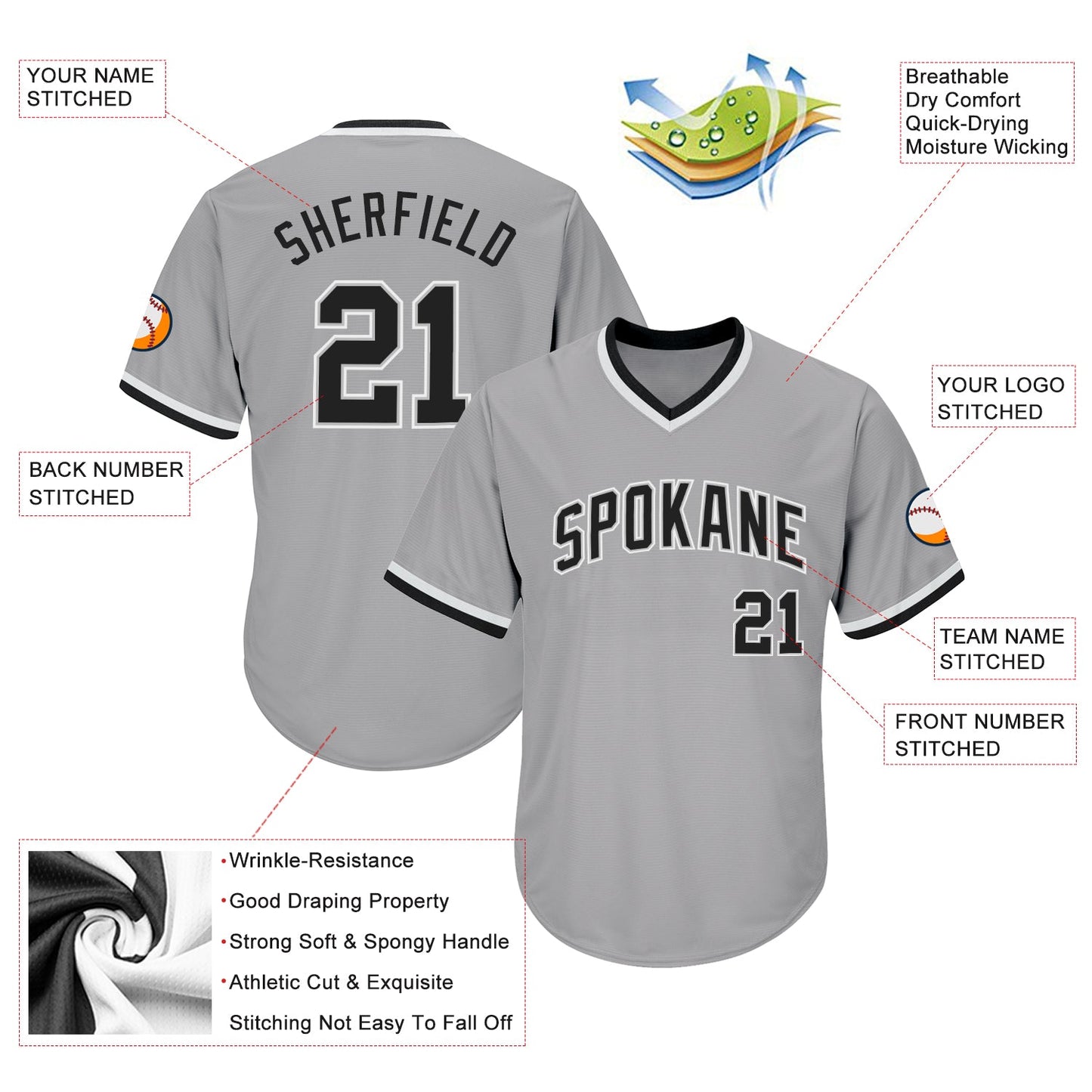 Custom Gray Black-White Authentic Throwback Rib-Knit Baseball Jersey Shirt view 4