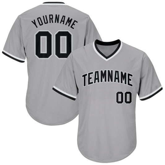 Custom Gray Black-White Authentic Throwback Rib-Knit Baseball Jersey Shirt - Main View
