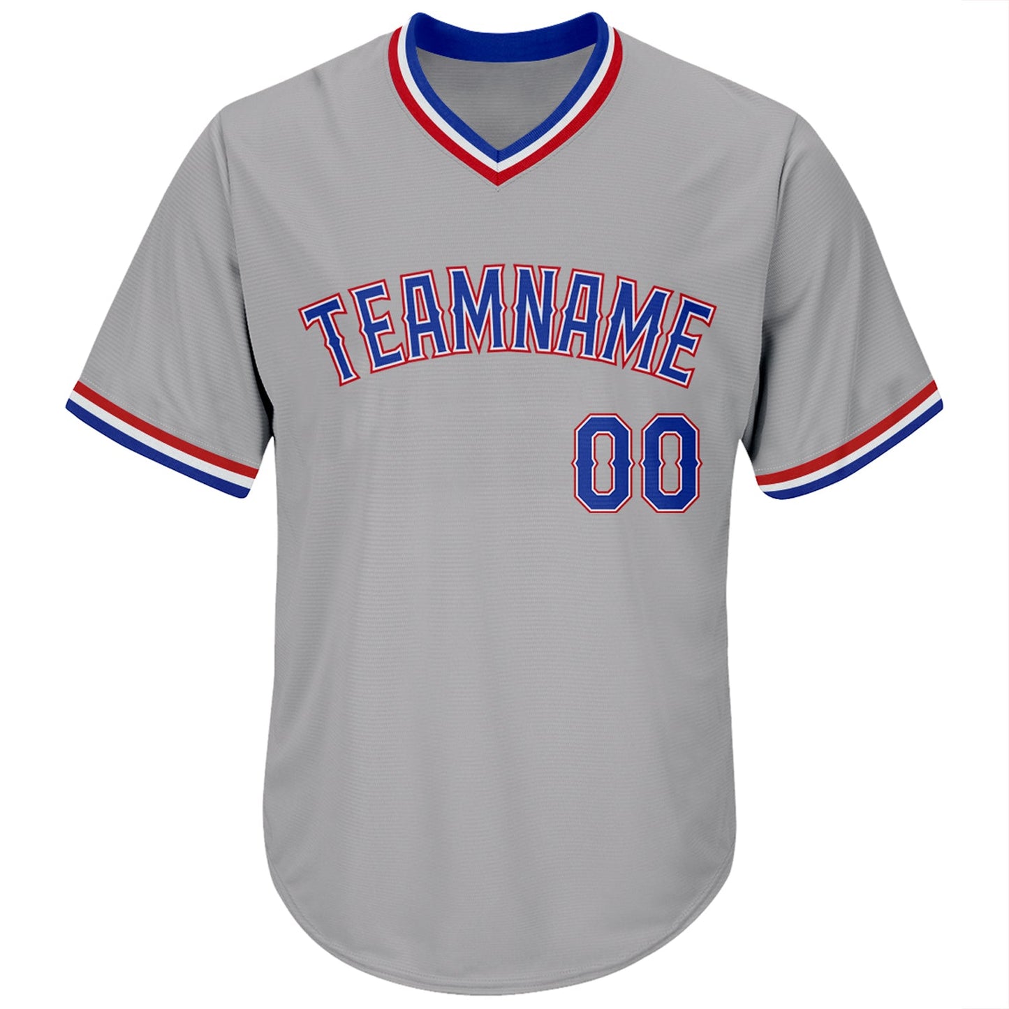 Custom Gray Royal-Red Authentic Throwback Rib-Knit Baseball Jersey Shirt view 2