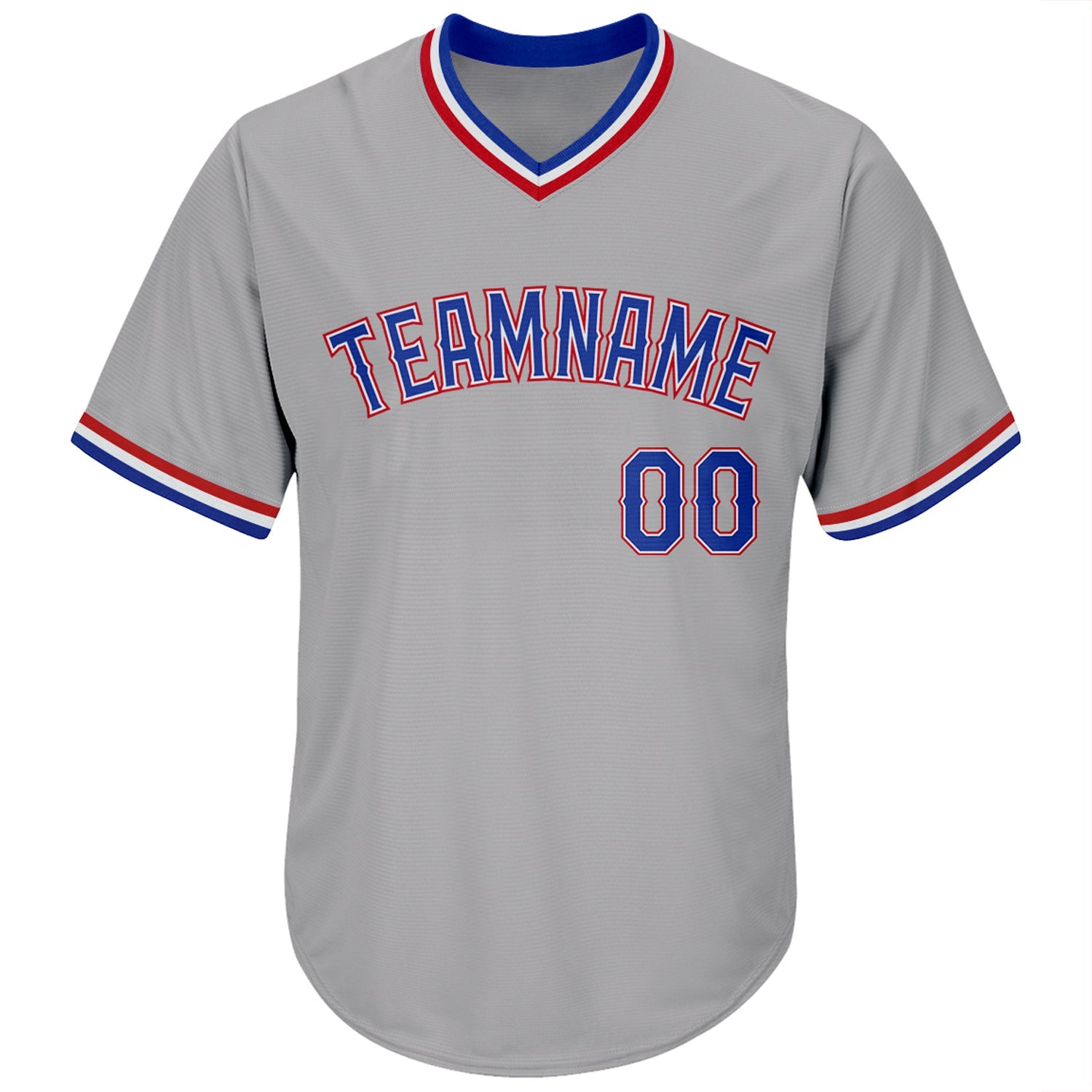 Custom Gray Royal-Red Authentic Throwback Rib-Knit Baseball Jersey Shirt view 2