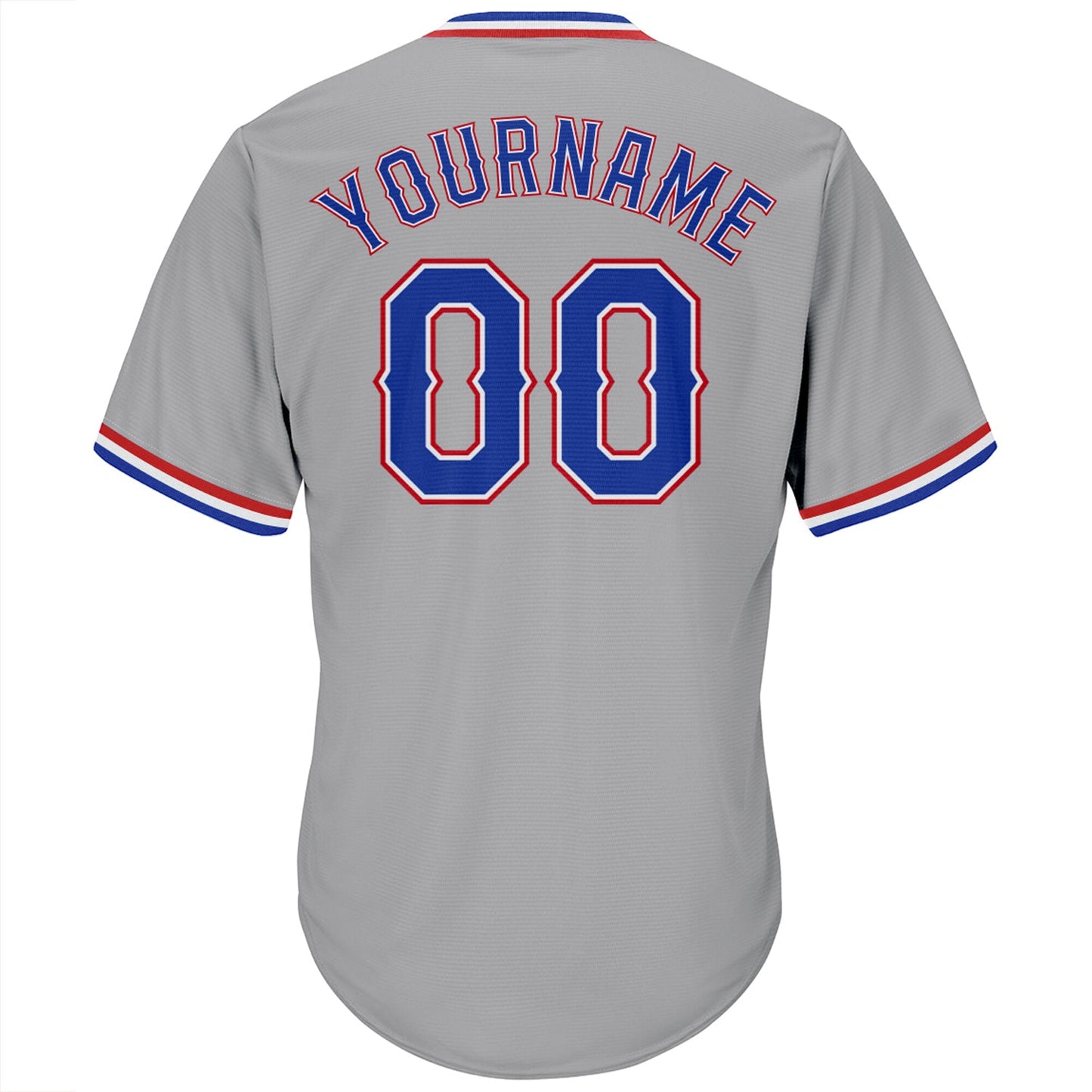 Custom Gray Royal-Red Authentic Throwback Rib-Knit Baseball Jersey Shirt view 3
