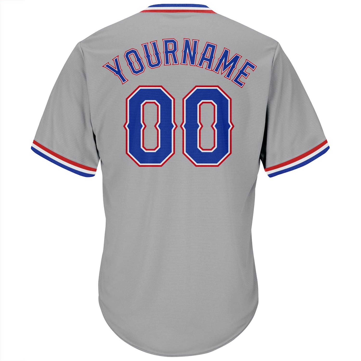 Custom Gray Royal-Red Authentic Throwback Rib-Knit Baseball Jersey Shirt view 3