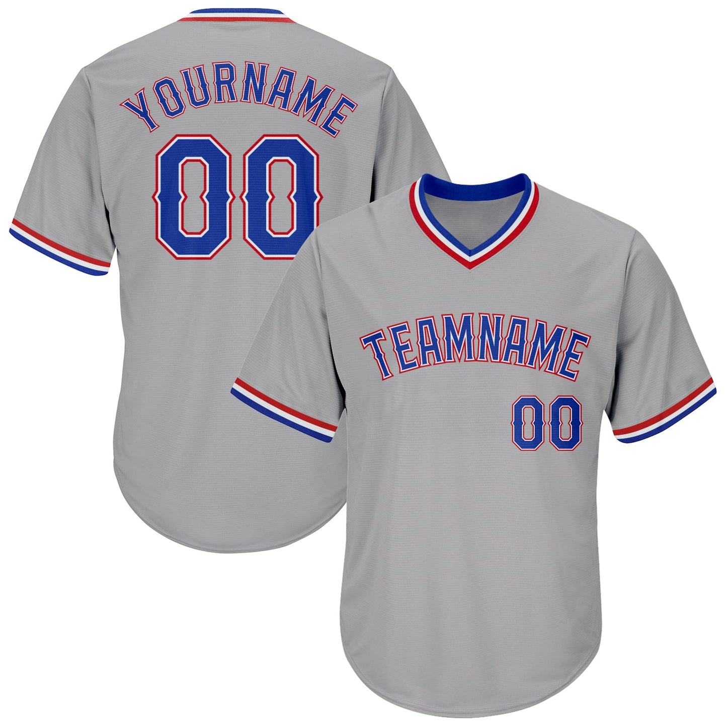 Custom Gray Royal-Red Authentic Throwback Rib-Knit Baseball Jersey Shirt - Main View