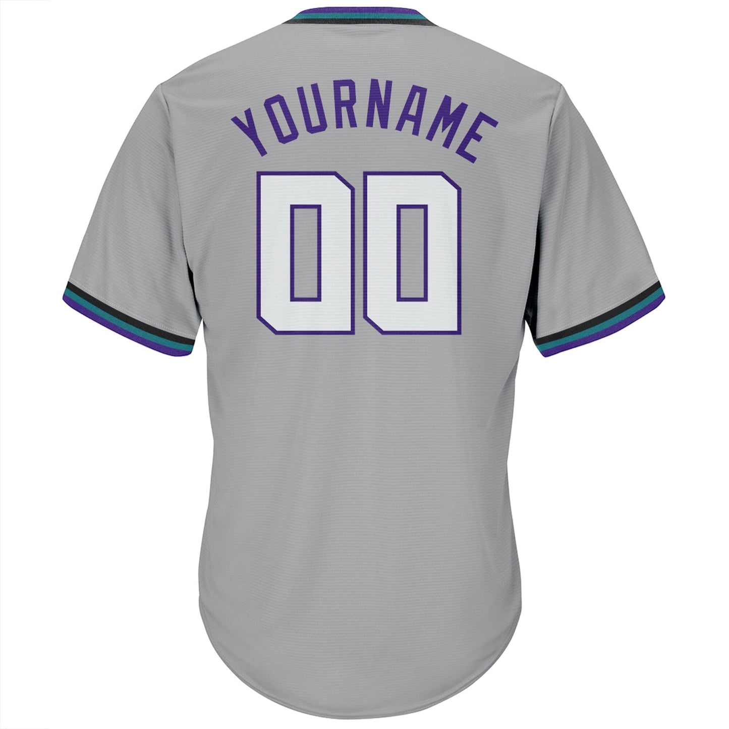 Custom Gray White-Purple Authentic Throwback Rib-Knit Baseball Jersey Shirt view 3