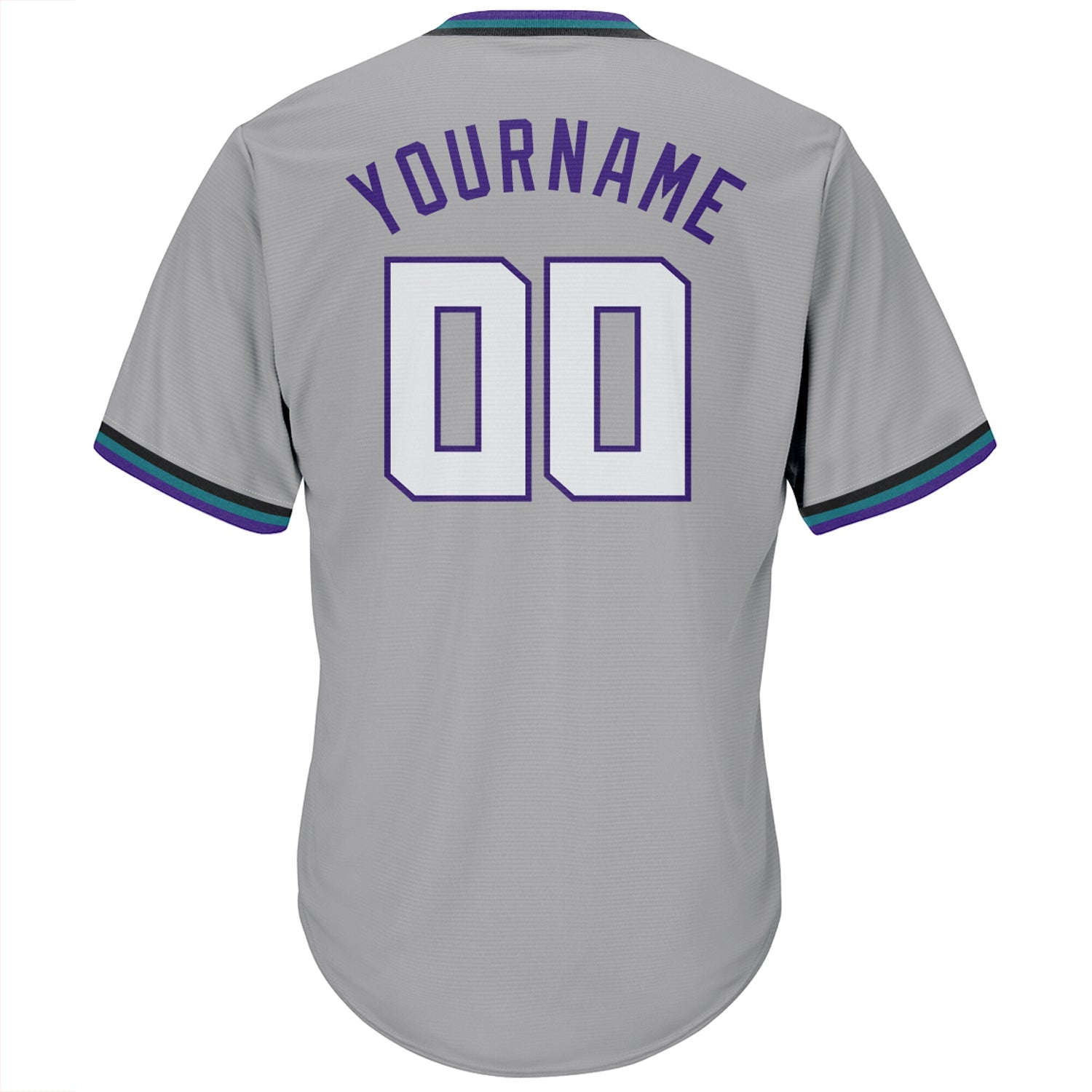 Custom Gray White-Purple Authentic Throwback Rib-Knit Baseball Jersey Shirt view 3
