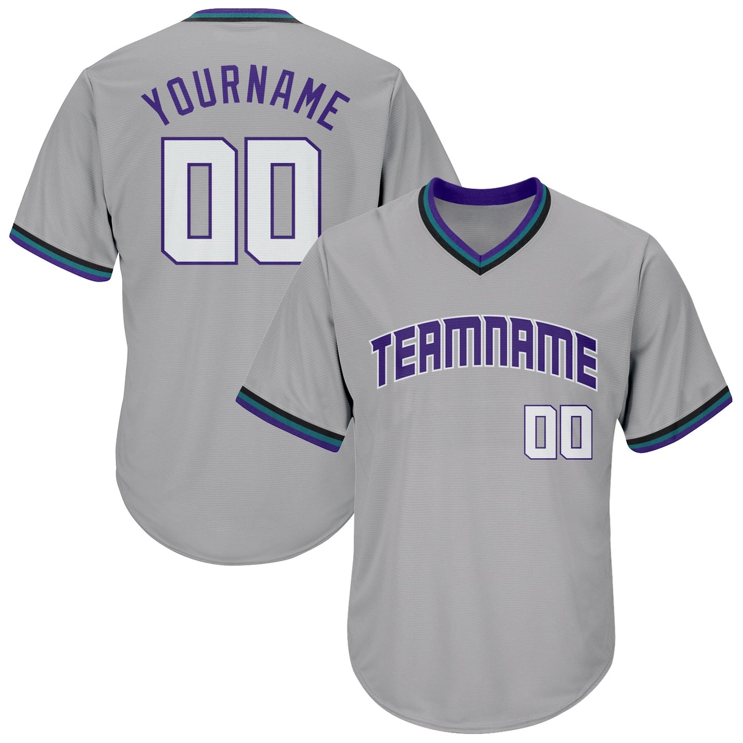 Custom Gray White-Purple Authentic Throwback Rib-Knit Baseball Jersey Shirt - Main View