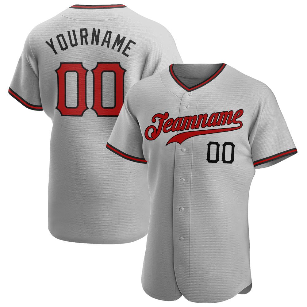 Custom Gray Red-Black Authentic Baseball Jersey - Main View