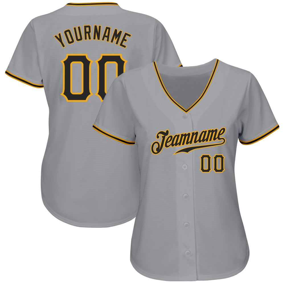 Custom Gray Black-Gold Authentic Baseball Jersey view 2