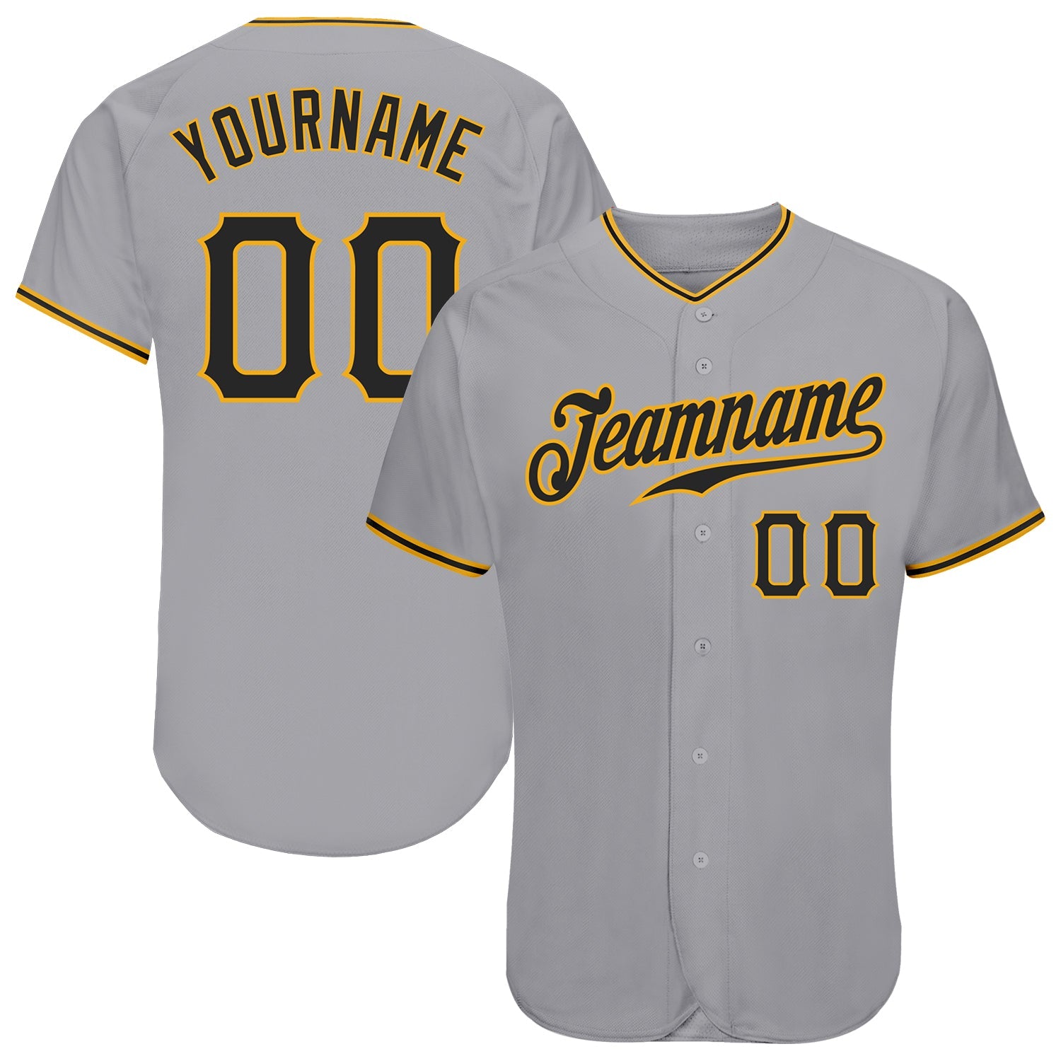 Custom Gray Black-Gold Authentic Baseball Jersey - Main View