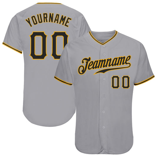 Custom Gray Black-Gold Authentic Baseball Jersey - Main View