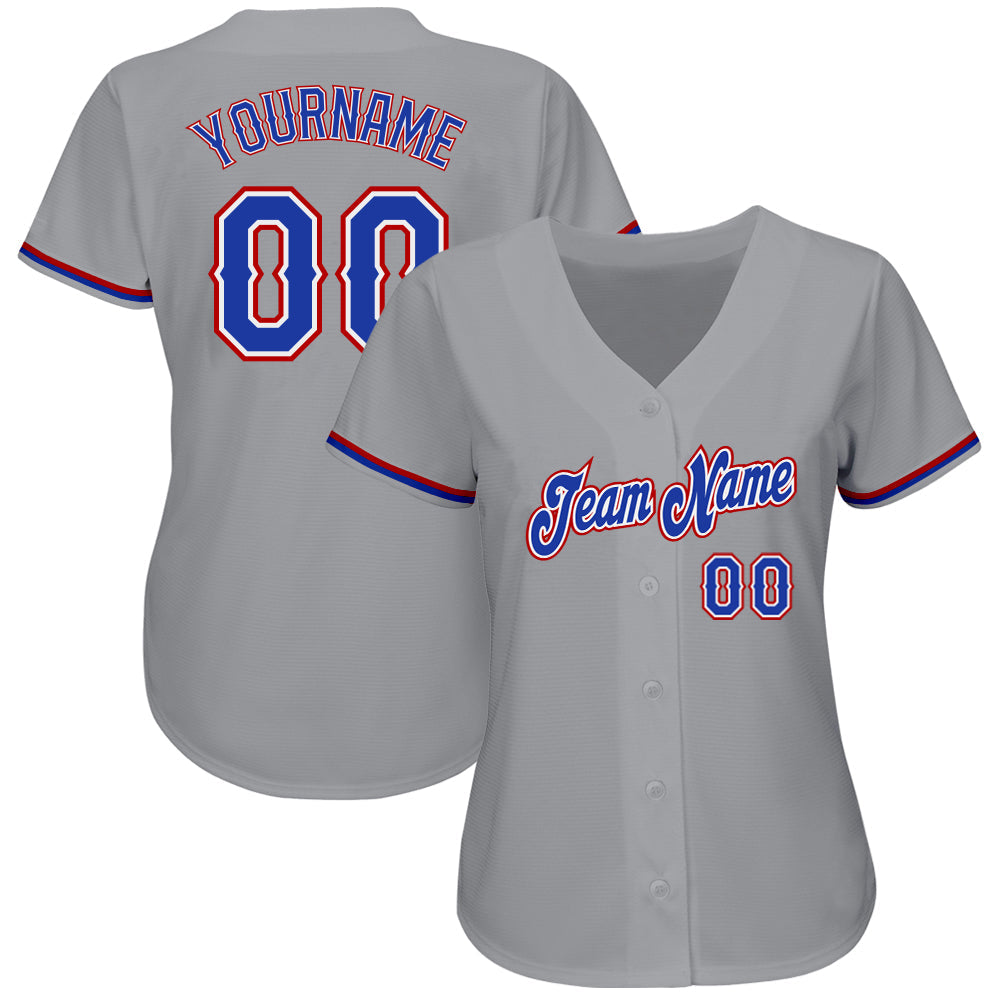 Custom Gray Royal-Red Authentic Baseball Jersey view 2