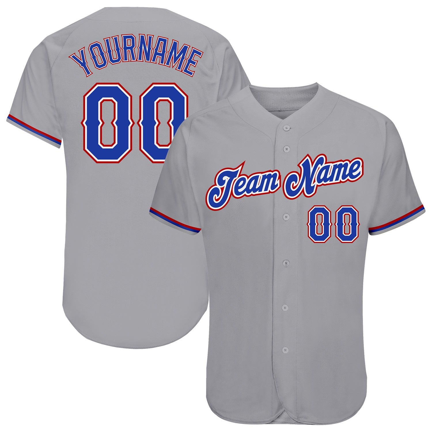 Custom Gray Royal-Red Authentic Baseball Jersey - Main View