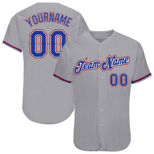 Custom Gray Royal-Red Authentic Baseball Jersey - Main View
