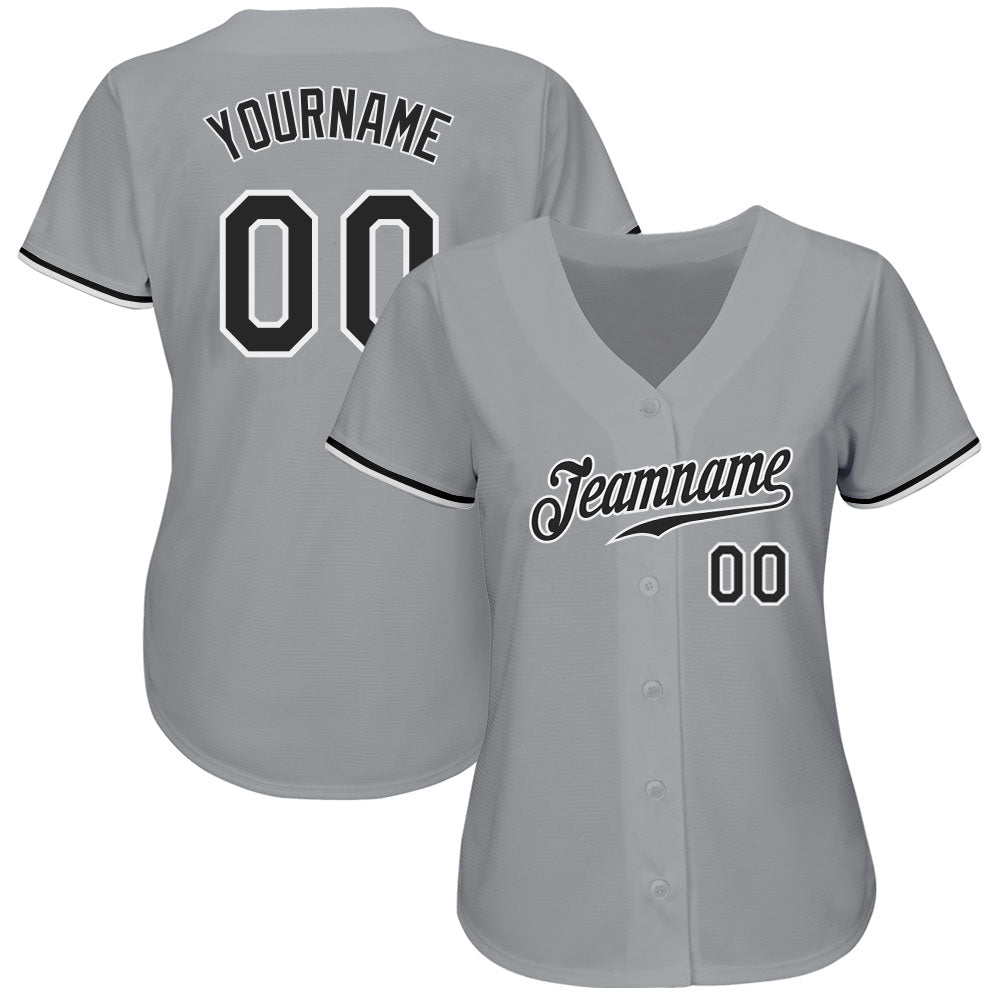 Custom Gray Black-White Authentic Baseball Jersey view 2