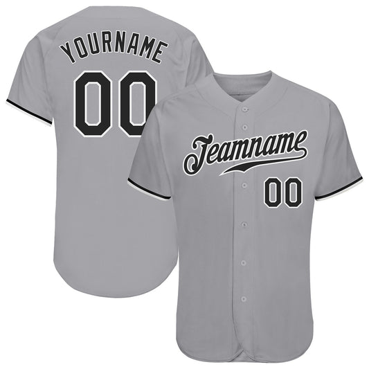 Custom Gray Black-White Authentic Baseball Jersey - Main View