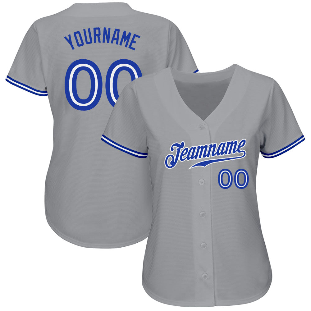 Custom Gray Royal-White Authentic Baseball Jersey view 2