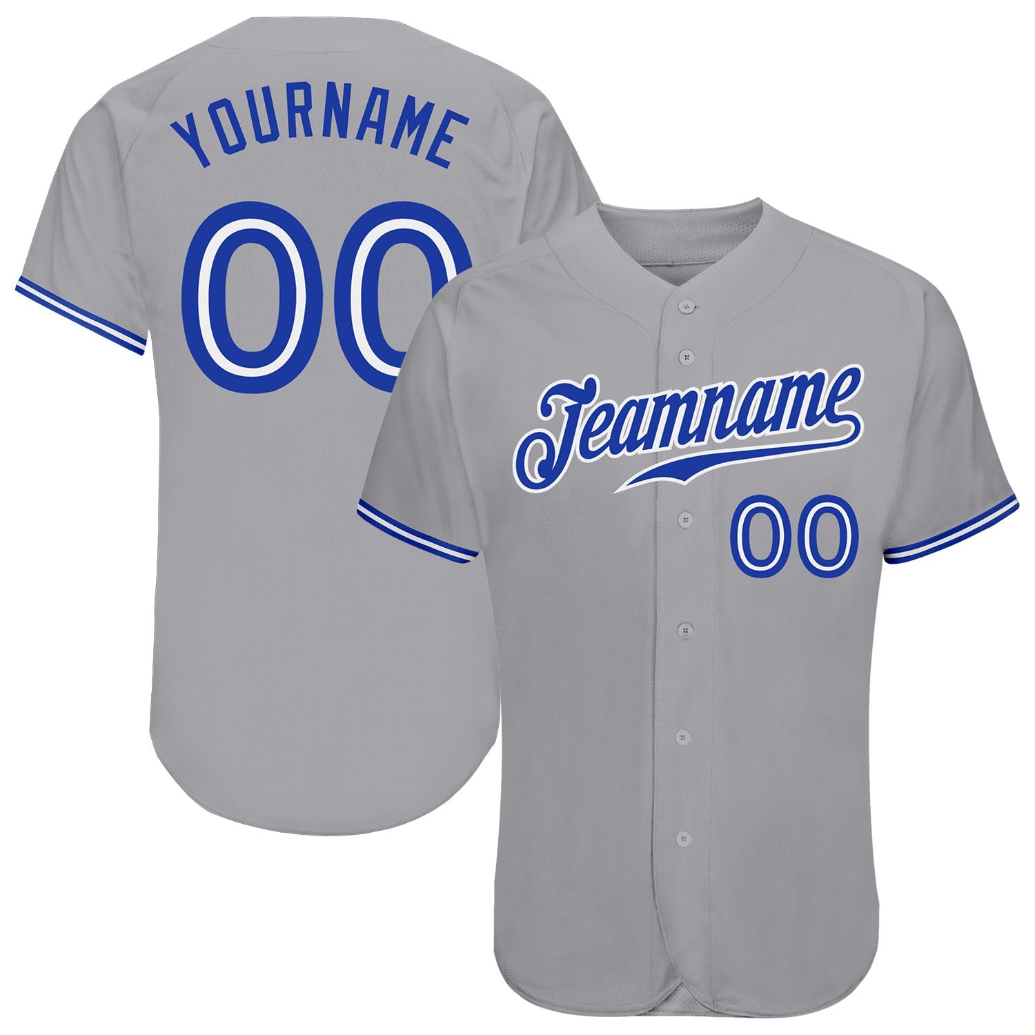 Custom Gray Royal-White Authentic Baseball Jersey - Main View