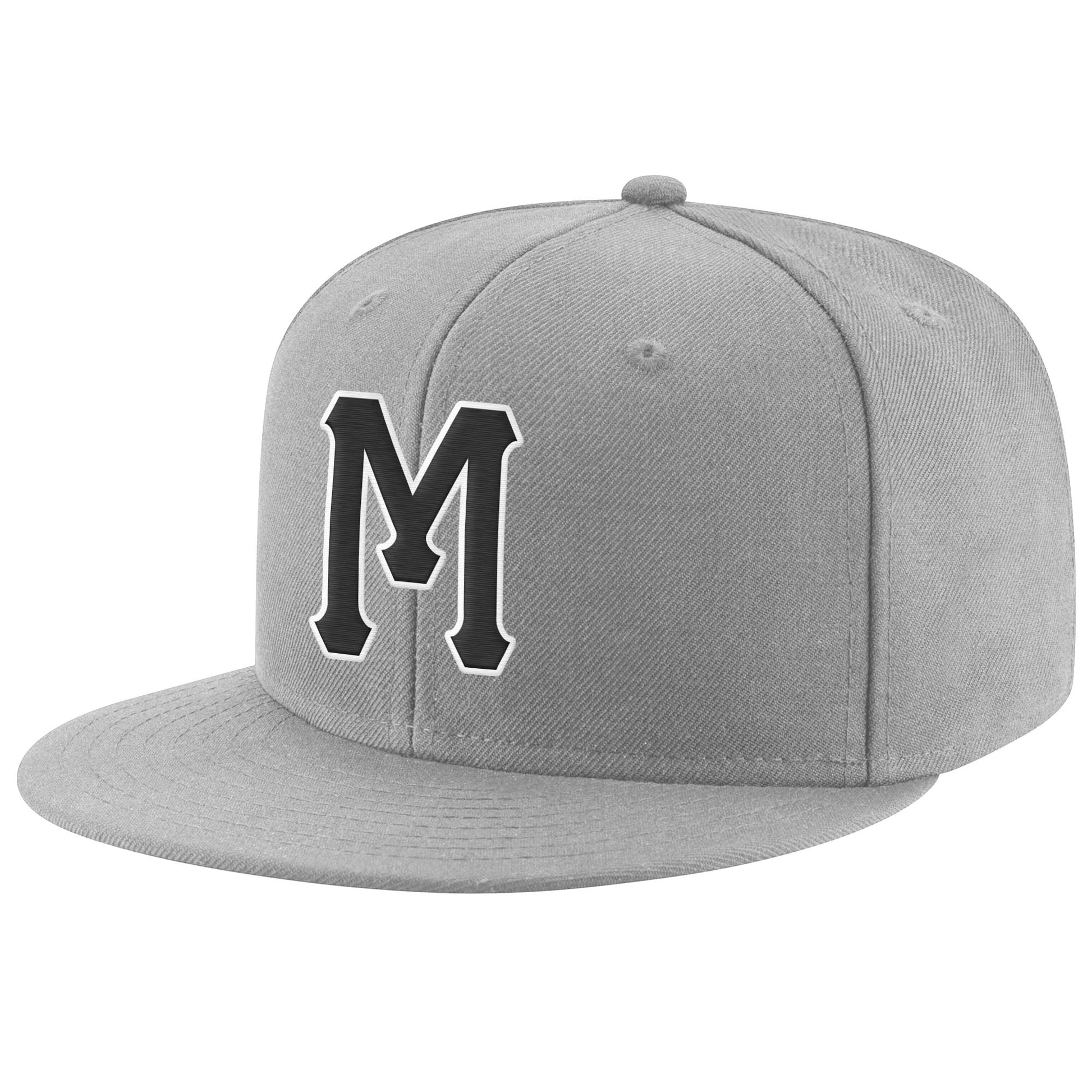 Custom Gray Black-White Stitched Adjustable Snapback Hat - Main View