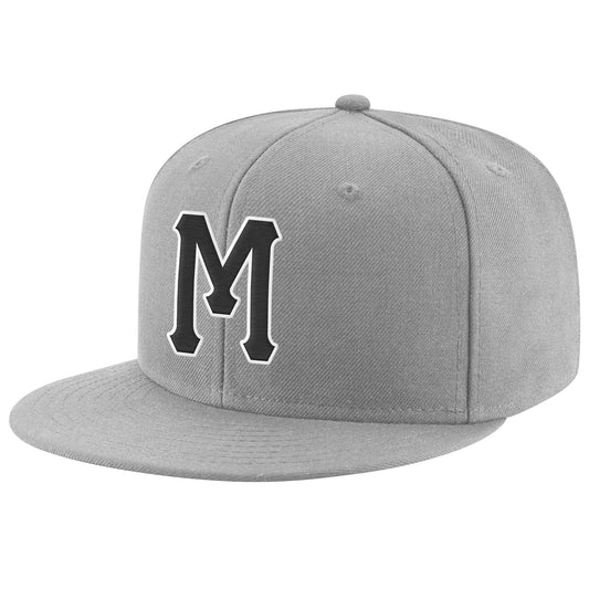 Custom Gray Black-White Stitched Adjustable Snapback Hat - Main View