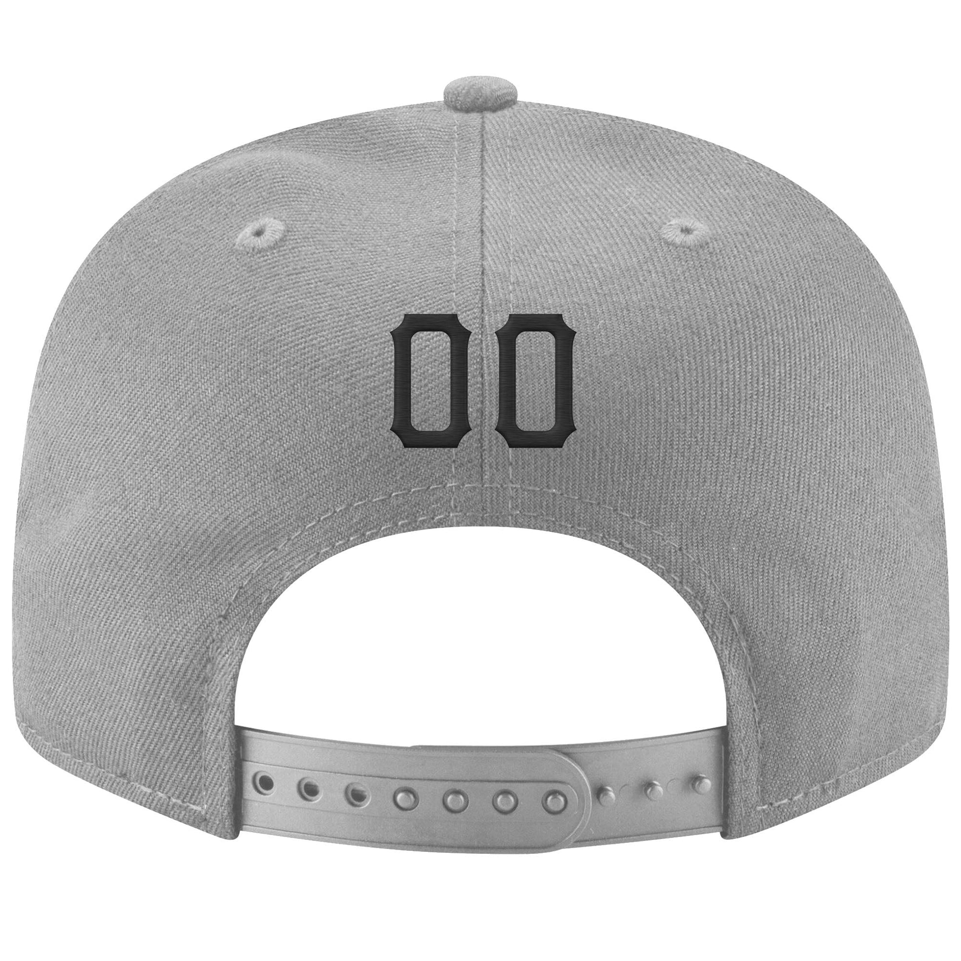 Custom Gray Black-White Stitched Adjustable Snapback Hat view 3