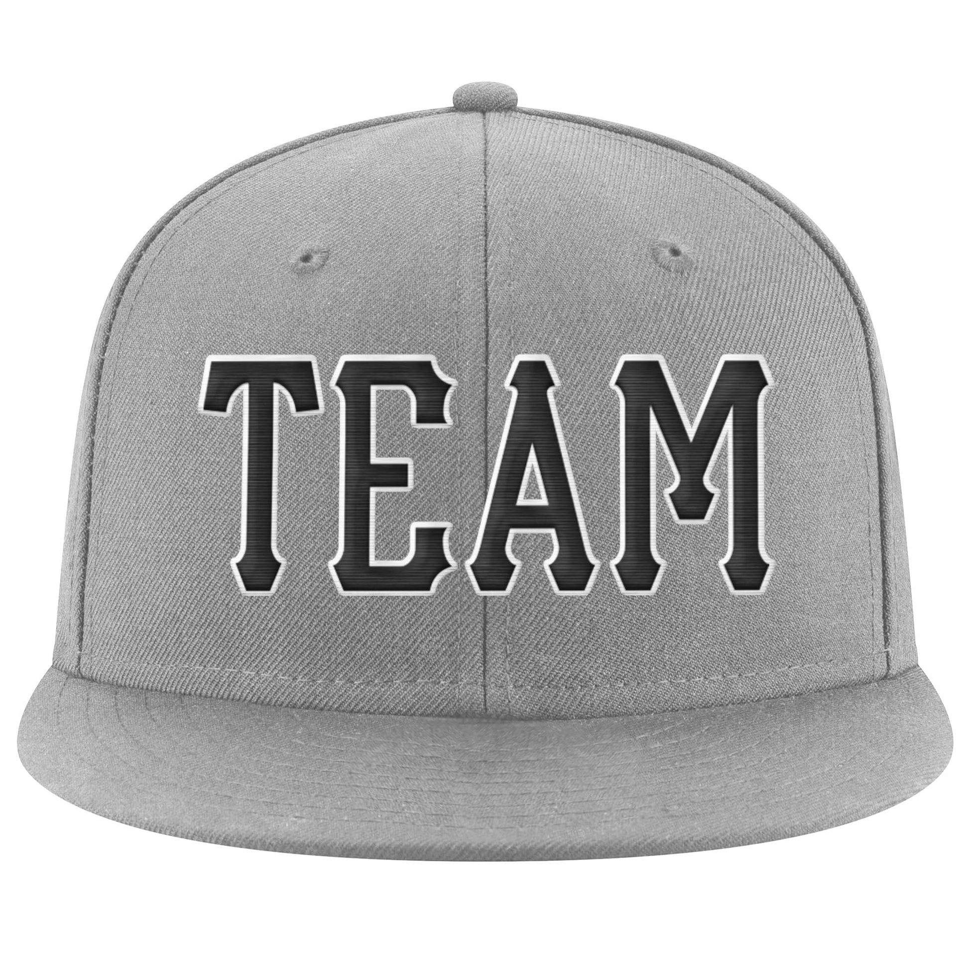 Custom Gray Black-White Stitched Adjustable Snapback Hat view 2